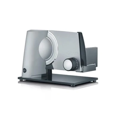 Abbildung von GRAEF SLICED KITCHEN SKS S32000, silber Vollmetallgehäuse mit Glasbodenplatte