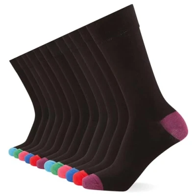 Abbildung von FM London Herren (12er Pack) Smart Mens Socks, Schwarz/Farbe Ferse und Zeh, 39 46 EU