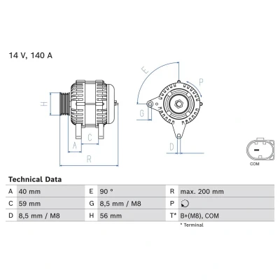 Abbildung von BOSCH 0 986 085 040 Lichtmaschine 14V 140A VOLKSWAGEN: Polo V Hatchback, SKODA: Fabia III Estate