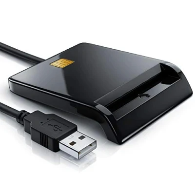Abbildung von CSL USB Chipkartenleser SmartCard Reader Plug and Play Power Status LED Bus Powered HBCI Fähig Windows 10 11 kompatibel schwarz Hochglanz