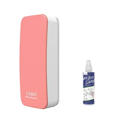 Abbildung von loukin Magnetischer trocken abwischbarer Whiteboard Radierer, Glasplatten Radierer (Rosa), eine Flasche mit 100 ml Reiniger im Lieferumfang enthalten, für Klassenzimmer, Zuhause und Büro