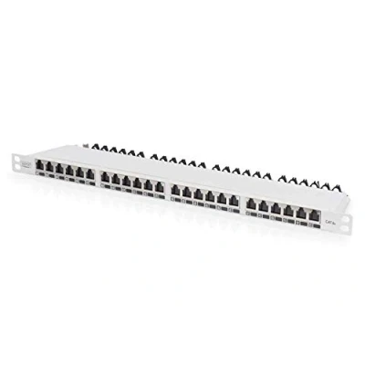 Abbildung von DIGITUS Patchpanel 19 Zoll Cat 6A 24 Port RJ45 Geschirmt LSA Patch Feld Rack Montage 0.5HE Grau