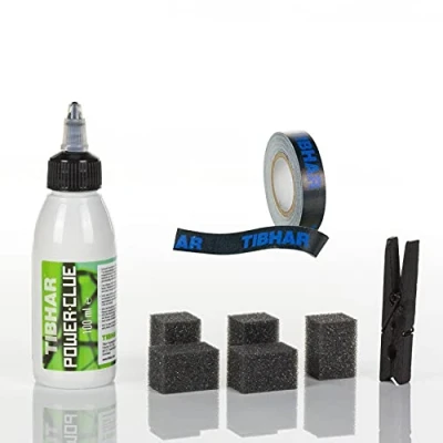 Abbildung von Tibhar Tischtennis Kleber für Beläge &amp; Kantenband Set Power Clue, 100ml Classic *Special Edition*, 5m, 12mm schwarz