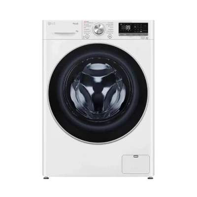 Abbildung von LG F4WV709P1E, Klasse A, Frontlader Waschmaschine 9 kg, Wi Fi, AI Direct Drive, Tiefenreinigung mit Dampf, TurboWash 360, Große Kapazität, Außentür aus gehärtetem Glas, 60 x 62 85 cm ꟷ Weiß