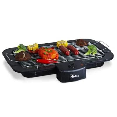 Abbildung von ARDES Elektrogrill Rauchfrei 2200 W Tragbarer elektrischer Balkongrill Grill für Innen und Außenbereich Schwarze Farbe Modell AR1B01, Schwarz