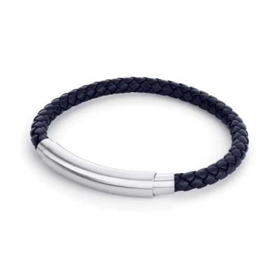 Abbildung von FYNCH HATTON Lederarmband mit Edelstahl in blau FHJ 0096 B 88