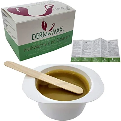 Abbildung von Dermawax 300 g Natural Honig Wachs Heisswachs Mikrowellenwachs zum Epilieren in der Mikrowelle erwärmt Anwendung ohne Wachsstreifen zur Haarentfernung Enthaarung Brazilian Waxing Ganzkörper
