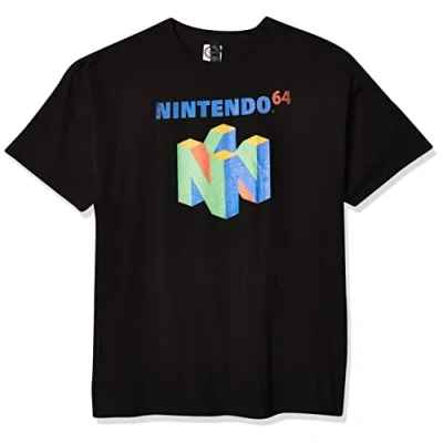 Abbildung von Nintendo Herren N64 Logo Kurzarm T Shirt, Schwarz, Klein