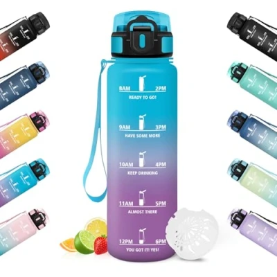 Abbildung von HoneyHolly Trinkflasche 1L, Zeitmarkierung, Wasserflasche, Auslaufsicher, Sport, Wiederverwendbar, Water Bottle für Fitnessstudio, Radfahren, Büro, Outdoor, Wasserflasche Auslaufsicher