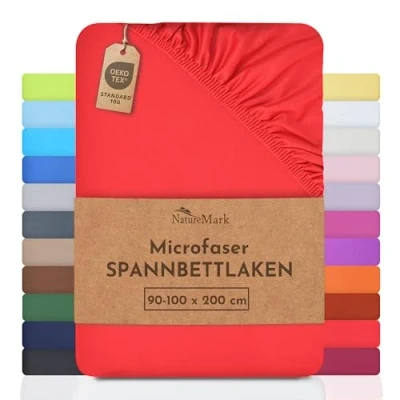 Abbildung von NatureMark Mikrofaser SPANNBETTLAKEN zum Sparpreis! viele Größen und Farben Markenware (90x200 100x200 cm, rot)