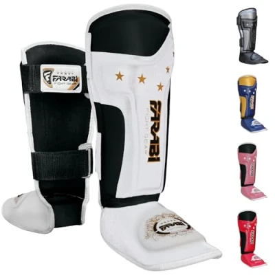 Abbildung von Farabi Sports Kinder schienbeinschoner Kickboxen Shin Guards MMA, Muay Thai schienbeinschützer Instep Protection für Training, Sparring, Boxausrüstung und Kampfsport (White)
