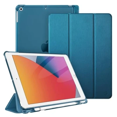 Abbildung von Fintie Hülle für iPad 9. Generation 2021/8. Gen 2020/7. 2019 10.2 Zoll mit Stifthalter, ultradünne leichte Schutzhülle transparenter Rückseite und Auto Schlaf/Wach Funktion, Blaugrün