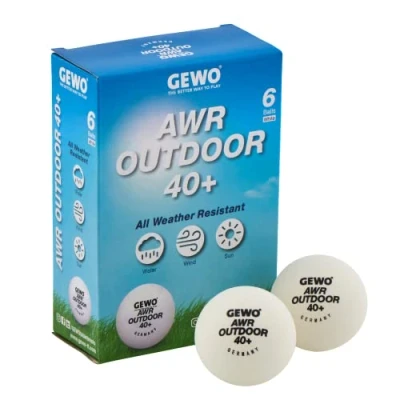 Abbildung von GEWO AWR Outdoor 40+ Tischtennisbälle Wasserabweisende Plastik Tischtennis Bälle für draußen Hochwertige, wetterbeständige Trainings Tischtennisbälle, 40+mm Durchmesser, 6er Pack, weiß