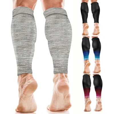 Abbildung von aZengear Wadenbandage Muskelfaserriss für Herren, Damen, Fußlose Waden Kompressionsstrümpfe zur Abhilfe bei Schienbeinkantensyndrom und Krämpfen, Sport (S/M, Grau)