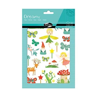 Abbildung von Maildor AE137O Packung mit 6 Bögen Stickers Dreamy in Format DIN A5, 14, 8 x 21cm, ideal für Kinder ab 2 Jahren, Feen) 1 Pack Mehrfarbig