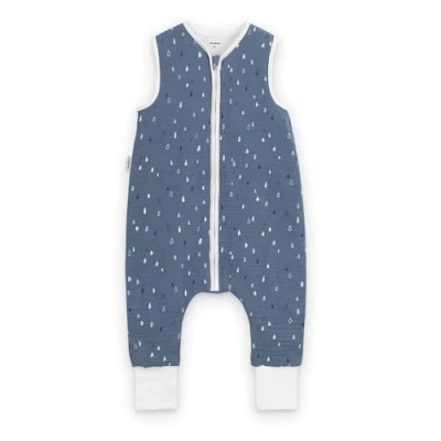 Abbildung von Ehrenkind® Baby Sommerschlafsack mit Füßen Musselin aus weicher OEKO TEX zertifizierter Bio Baumwolle Sommer Schlafsack 1 TOG Gr. 70 Farbe Jeansblau Tropfen