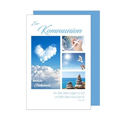 Abbildung von Edition Seidel Premium Glückwunschkarte zur Kommunion mit Umschlag. Kommunionskarte Spruch Karte Grusskarte Himmel Wolken Meer Junge Mädchen (KO267 SW022)