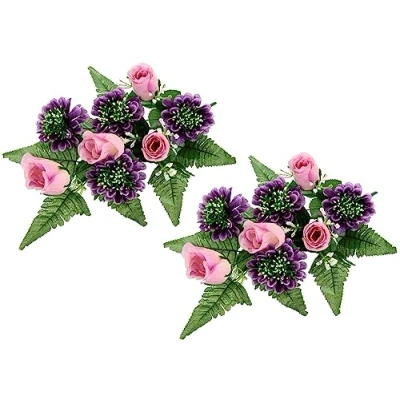 Abbildung von Flair Flower Kunstblumenstrauß mit künstlichen Rosen Lilien Aufleger Gesteck Rose Kunstblume Arrangement Bouquet Strauß Grabdekoration Grableger Grabschmuck Friedhofsgesteck, Rosen/Gerbera
