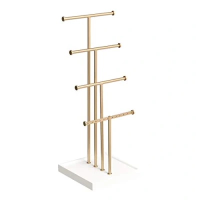 Abbildung von Amazon Basics Blatt Schmuckständer, Baum Design, 4 Ebenen, Weiß/Messing