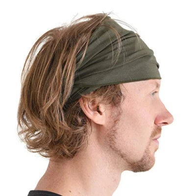 Abbildung von Dünnes Lauf Stirnband Sport Haarband Herren, Bandana Damen Sommer Japanische Mode Lang, Loop Tuch Zum Binden Khaki