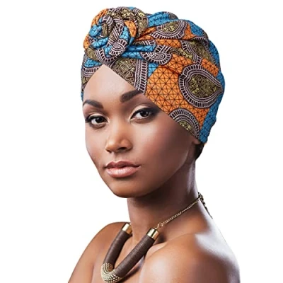 Abbildung von DRESHOW 1 Stück Afrikanischer Damen Turban Geflecht Kopfbedeckung Kopftücher Chemo Kappe Vorgebunden Beanie Mütze Kopfwickel Schlafmütze