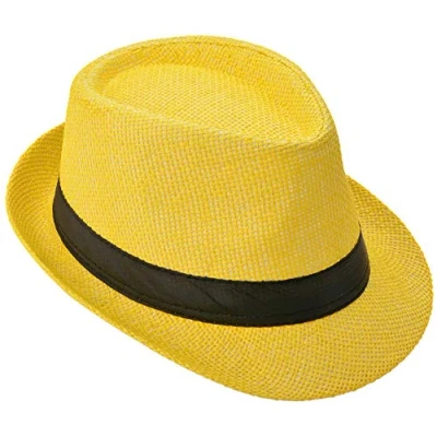 Abbildung von Strohhut Panama Fedora Trilby Gangster Hut Sonnenhut mit Stoffband Farbe: Gelb (Strohhut) Gr: 54