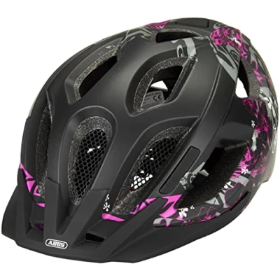 Abbildung von ABUS Stadthelm Aduro 2.0 Allround Fahrradhelm mit Licht in sportivem Design für den Stadtverkehr Damen und Herren Schwarz Blumen, Größe S