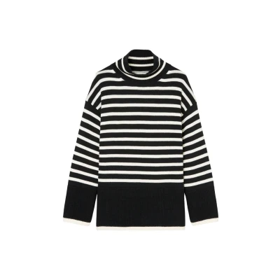 Abbildung von Marc O&#039;Polo Stand UP Collar Striped Strickpullover deep night blue, Damen, Größe: Small, blue