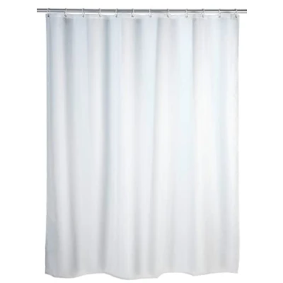 Abbildung von WENKO Duschvorhang Uni Weiß, Textil Vorhang fürs Badezimmer, mit Ringen zur Befestigung an der Duschstange, waschbar, wasserabweisend, 120 x 200 cm