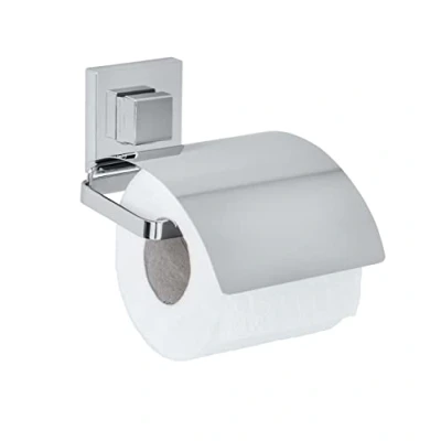 Abbildung von WENKO Vacuum Loc Wand Toilettenpapierhalter Quadro mit Cover, Halterung für Toilettenpapier, Befestigen ohne Bohren, Rostfreier Edelstahl, 13 x 11,5 14 cm, Glänzend