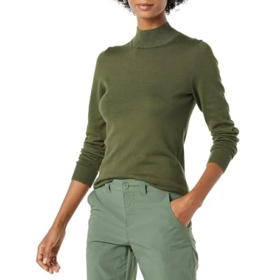 Abbildung von Amazon Essentials Damen Leichter Pullover mit Stehkragen (in Übergröße erhältlich), Olivgrün, L
