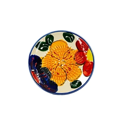 Abbildung von Kaladia Keramik Reibeteller/Keramikhobel ideal für Ingwer, Parmesan etc. Motiv: Bunte Blumen Durchmesser: 12 cm handgemacht &amp; handbemalt Made in Spain