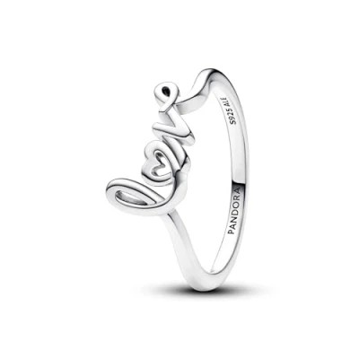 Abbildung von PANDORA Moments Handgeschriebenes Love Ring aus Sterling Silber Collection, Größe 58, 193058C00 58