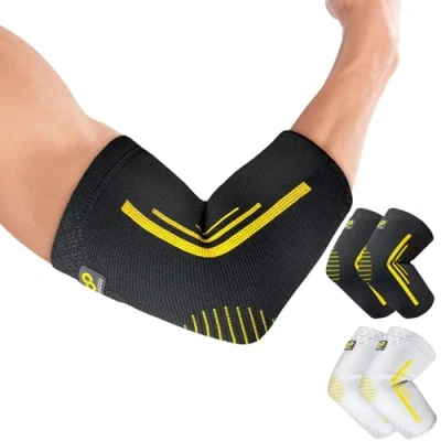 Abbildung von Bracoo EE92 Ellenbogenbandage 2 Stück, Kompressions für Damen und Herren, Bandage Ellenbogen Schmerzlinderung bei Tennisarm, Golferarm, Schwarz (Schwarz, S)