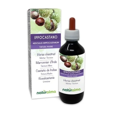 Abbildung von Rosskastanie (Aesculus hippocastanum) Rinde und Samen Alkoholfreier Urtinktur Naturalma Flüssig Extrakt Tropfen 200 ml Nahrungsergänzungsmittel Veganer