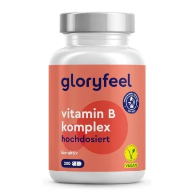 Abbildung von Vitamin B Komplex 200 Kapseln (7 Monate) 10 fach hochdosiert Mit 500µg B12 + höchst bioaktiv Alle 8 Vitamine (B1, B2, B3, B5, B6, B7, B9, B12) Vegan &amp; laborgeprüft