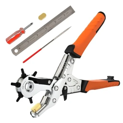 Abbildung von TOWOT Lochzange für Leder,Leder Locher Kit,Locheisen,Lochstanzer als Leder Werkzeug,Sättel,Schuhe,Stoff,DIY &amp; Bastelprojekte,6 Löcher Heavy Duty Drehlocher,stanzt mühelos perfekte runde aus