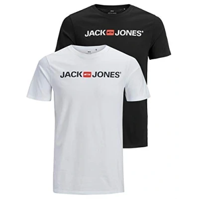 Abbildung von JACK &amp; JONES Herren JJECORP Logo Tee SS Crew Neck 2er PACK T Shirt, White/2 W. Black/REG FIT, S