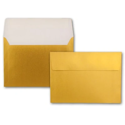Abbildung von 25x Briefumschläge DIN C5 Gold Metallic 16,2 x 22,9 cm Haftklebung glänzende Kuverts für große Einladungen und Karten zum Geburtstag oder Hochzeit