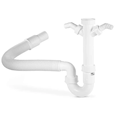 Abbildung von Xavax Flexibler Röhrensiphon (für Küchenspüle, Waschmaschine und Spülmaschine, 1 1/2 Zoll, 2 Siphon Geräteanschlüsse Zoll (2,54 cm) Geruchsverschlüsse) weiß