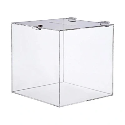 Abbildung von Spendenbox aus Acryl abschließbar / 200 x mm/Acrylbox/Losbox/Einwurfbox/Aktionsbox/mit 2 Scharnieren und Schlüsseln