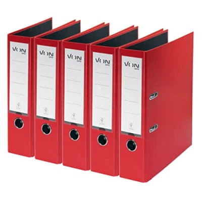 Abbildung von VON Leitz 5er Pack Ordner A4, Karton mit Kunststoffeinband, 80 mm Rückenbreite, Für 600 Blatt, FSC zertifizierter Karton, Schule, Studium &amp; Haushalt, Rot, 10551025