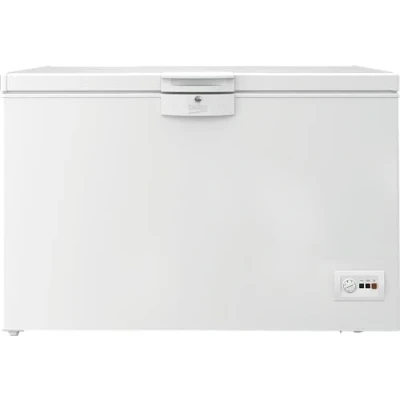 Abbildung von Beko HSM27050 Gefriertruhe, Kühltruhe, 284 l Nutzvolumen, 2 Gefriergutkörbe, Temperaturalarm, abschließbar, LED Anzeigesystem, Innenbeleuchtung, 36 db(A), Transportrollen, Weiß