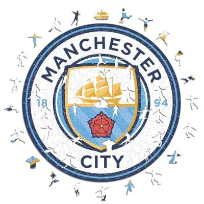 Abbildung von Iconic Puzzles, Manchester City Crest, 100% ökologisch nachhaltiges Holzpuzzle mit offizieller Lizenz, Größe L, 500 Teile