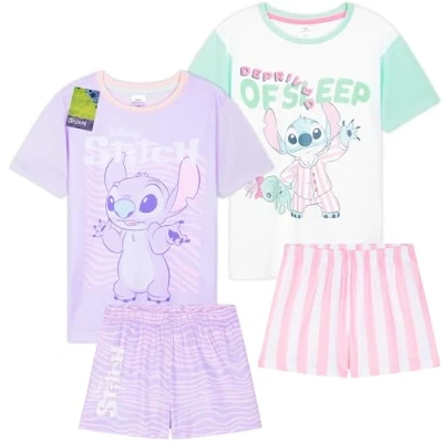 Abbildung von Get Trend Disney Stitch Schlafanzug Mädchen Kurz Kinder Sommer Pyjama 2er Pack Weich Nachthemd Set für und Teenager (9 10 Jahre, Multi Stitch, 2)
