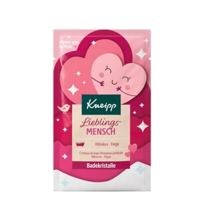 Abbildung von Kneipp Badekristalle Lieblingsmensch, Sachet mit naturreinem Tiefensalz und hochwertigem Hibiskus Feigenextrakt, fruchtig floraler Duft, 60g