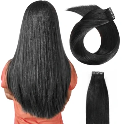 Abbildung von (35cm 55cm) Clip In Extensions Echthaar Set 10pcs 100% Remy für Haarverlängerung glatt Haarteile (1#, Schwarz, 35cm)