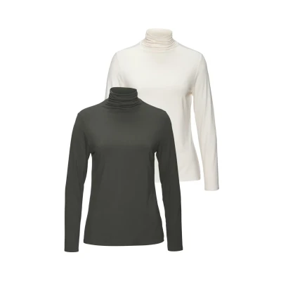Abbildung von Lascana 2 PACK Langarmshirt, Damen, Größe: 40/42, Graugrün creme