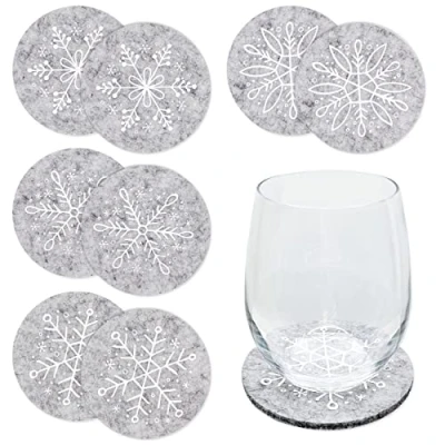 Abbildung von Papierdrachen Weihnachtsdekoration Filz Untersetzer Motiv Eiskristall rund in Farbe grau mit hochwertiger Bedruckung Festliche Tischdekoration Set 1