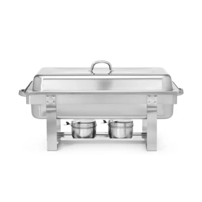 Abbildung von HENDI Chafing Dish, Gastronorm, mit zwei Brennpastenbehältern und einem Behälter 65 mm, geeignet für Gastronormbehälter bis zu 100 mm tief, GN 1/1, 9L, 585x385x(H)315mm, Edelstahl 18/0